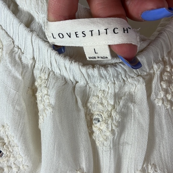 Lovestitch off shoulder sleeveless top w/ mirror embellishments Sz L - Picture 3 of 8